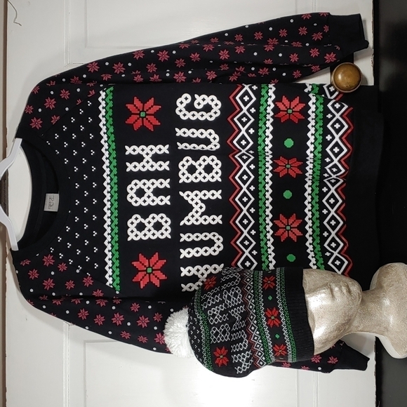 Set Of Bah Humbug Ugly Christmas Sweater Festive Sweatshirt And Hat Size XL - Picture 1 of 8